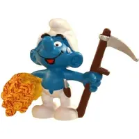 Schleich Les Schtroumpfs : Schtroumpf fermier avec sa faux Figurine 5,5cm - 21010