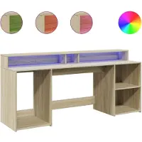 vidaXL Bureau LED Chêne Sonoma 200x55x91 cm Matériau dérivé du bois