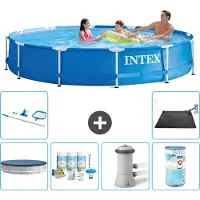 OEM Piscine en métal - Piscine hors sol - 366 x 76 cm - Avec bâche de protection, kit d'entretien, pompe de piscine, filtre, kit d'entretien et panneau solaire