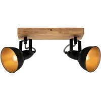 Briloner Plafonnier Spot LEUCHTEN BARNIM, 25 W, IP20, noir, métal-bois, excl. 2x E14, 28 x 11 x 15,7 cm