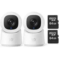 Eufy 2 -Pack Security - Innen CAM C220 + Samsung MicroSDXC 64 GB Pro - Bundel, Caméra réseau, Noir