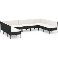 vidaXL Ensemble de salon de jardin 9 pièces avec coussins Poly rotin noir