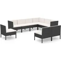 vidaXL Ensemble de salon de jardin 9 pièces avec coussins Poly rotin noir
