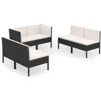 vidaXL Ensemble de salon de jardin 6 pièces avec coussins Poly rotin noir