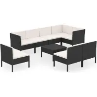 vidaXL Ensemble de salon de jardin 9 pièces avec coussins Poly rotin noir