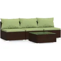 vidaXL Ensemble de salon de jardin 4 pièces avec coussins Marron Poly Rattan