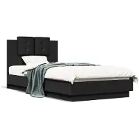 vidaXL Cadre de lit avec tête de lit et lampes LED noir 75x190 cm