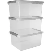 Sunware Comfort Line Opbergbox - 36L - Set van 3 - Transparant/metaal (88000005) (40 cm, 36 l, 3x)