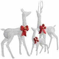 vidaXL Famille de rennes Décoration de Noël Blanc et argent 201 LEDs