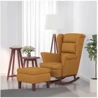 vidaXL Fauteuil à bascule à oreilles en velours marron bois massif