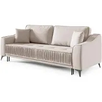 Selsey Louisos – Canapé-lit 3 places en velours hydrofuge avec pieds noirs, beige clair