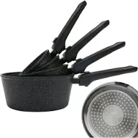 ROYAL SWISS Ensemble de 8 casseroles à manche amovible – Compatible avec les plaques à induction – Revêtement antiadhésif – Ensemble de casseroles de 14, 16, 18 et 20 cm –