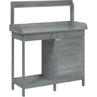 vidaXL Table à plantes avec armoire Gris 110,5x45x124,5 cm Sapin massif