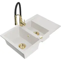Mexen Gaspar évier en granit 1,5 bac avec égouttoir et mitigeur Aster, blanc - 6507-20-73450-57-G