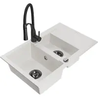 Mexen Gaspar évier en granit 1,5 bac avec égouttoir et mitigeur Aster, blanc - 6507-20-73450-70-B