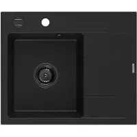 Mexen Ben Evier en granit à 1 niveau avec étagère à gauche 600 x 500 mm, noir, siphon noir - 6522605000-77-B