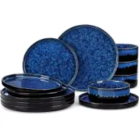 Happyment Ventina Service Marina - 24 pièces - 8 personnes - Bleu marine - Services de table - Assiettes plates - Assiettes creuses - Assiettes à déjeuner - Servies - Ustensiles de cuisine