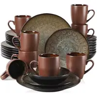 Happyment Regalia Service de table - 32 pièces - 8 personnes - Marron - Services de table - Assiettes plates - Assiettes creuses - Assiettes petit déjeuner - Servies - Ustensiles de cuisine