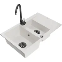 Mexen Gaspar évier en granit 1,5 bac avec égouttoir et mitigeur Telma, blanc - 6507-20-670200-70