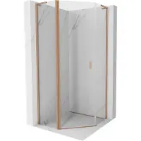 Mexen Mist L cabine de douche pentagonale pivotante 80 x 80 cm, transparent, cuivre brossé - 8A8L-080-080-65-00
