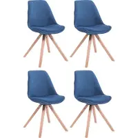 CLP 4 chaises d'appoint Toulouse en tissu Square avec coussin d'assise et pieds en bois angulaires, bleu, structure couleur naturel