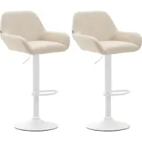 CLP Lot de 2 tabourets de bar Braga en similicuir, pivotants et réglables en hauteur, couleur crème, structure blanche
