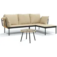 vidaXL Ensemble de salon de jardin 3 pièces avec coussins Beige Poly Rattan