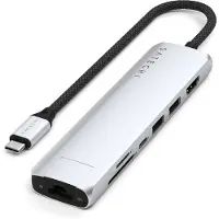 Satechi 7-in-1 USB-C Multiport Hub Adapter Ethernet, 4K HDMI, 100W USB-C, USB-A 3.2, micro/SD, Argent