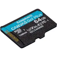 Kingston Technology Carte microSDXC Canvas Go Plus Gen4 200 Mo/s A2 U3 V30 64 Go + adaptateur