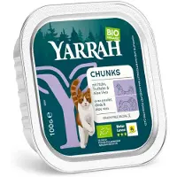 Yarrah 16x100g Bio Chunks Poulet bio & Bœuf bio avec persil bio et nourriture pour chat bio au thym humide
