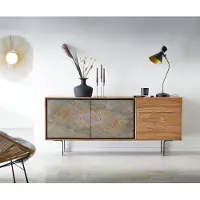 DELIFE Commode Juwelo 175 cm acacia naturel avec placage de pierre