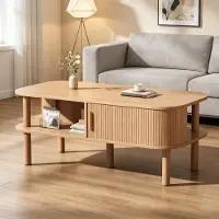Merax Table basse avec porte battante en MDF, table scandinave pour salon avec compartiments ouverts, table d'appoint avec espace de rangement, capacité de charge de 60 kg, aspect bois naturel