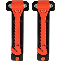 Saaf Marteau de sécurité - 2 pièces - Marteau d'urgence avec coupe-ceinture - Support et attaches inclus - Orange