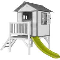 Axi Maison de jeu Beach Lodge XL en blanc avec toboggan vert clair | Maison en bois sur pilotis pour enfants | Petite tour de jeu pour le jardin
