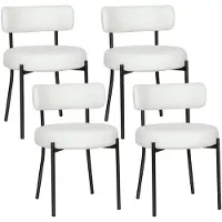 Puluomis Chaise de salle à manger Set de 4 chaises de cuisine Chaise rembourrée avec dossier, housse amovible Laine Boucle blanc