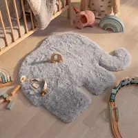 Little Olly Tapis enfant - Huggy Elephant Gris | 80x100 cm | Irréguliers | Pile haute