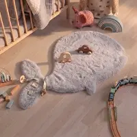 Little Olly Tapis enfant - Huggy Whale Gris | 70x120 cm | Irréguliers | Pile haute
