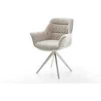 DELIFE Chaise-pivotante Kaira-Flex tissu tissé doux beige pied croisé angulaire acier inoxydable pivotement sur 180°