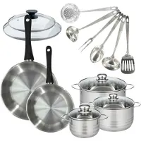 Fackelmann Batterie de cuisine 2 poêles 24/28 cm et couvercles, 3 faitouts 16/20/24 cm et 6 ustensiles Geneva