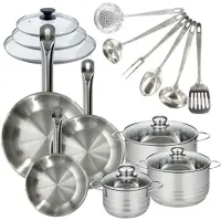 Fackelmann Batterie de cuisine 3 poêles 20/24/28 cm et couvercles, 3 faitouts 16/20/24 cm et 6 ustensiles Eterna