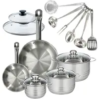 Fackelmann Batterie de cuisine 2 poêles 20/28 cm et couvercles, 3 faitouts 16/20/24 cm et 6 ustensiles Eterna