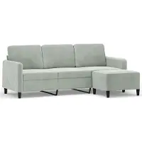 vidaXL Canapé 3 places avec pouf gris clair 180 cm velours