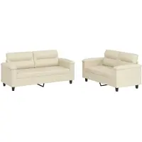 vidaXL Ensemble de canapés 2 pièces avec coussins Crème Similicuir