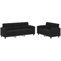 vidaXL Ensemble de canapés 2 pièces avec coussins Noir Tissu microfibre