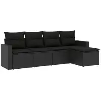 vidaXL Ensemble de salon de jardin 5 pièces avec coussins noir poly rotin