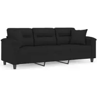 vidaXL Canapé 3 places avec oreillers noir 180 cm tissu microfibre