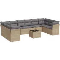 vidaXL Ensemble de salon de jardin 11 pièces avec coussins Beige Poly Rattan