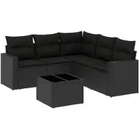 vidaXL Ensemble de salon de jardin 6 pièces avec coussins noir poly rotin