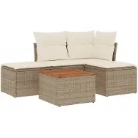 vidaXL Ensemble de salon de jardin 5 pièces avec coussins Beige Poly Rattan