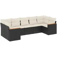 vidaXL Ensemble de salon de jardin 7 pièces avec coussins noir poly rotin